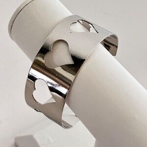Silver Tone Heart Cut Out Cuff Bracelet Hearts Love Friendship Cheer Fun Fashion